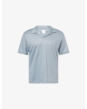 Eleventy Open-Collar Short-Sleeve Linen Polo Top - Blue