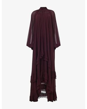 eem Balloon-Sleeve Frilled Woven Kaftan - Purple