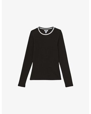 Reiss Tilly Contrast-Trim Ribbed Cotton T-Shirt - Black