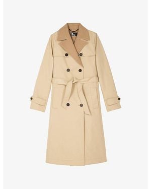 The Kooples Double-Breasted Tie-Waist Cotton-Blend Coat - Natural