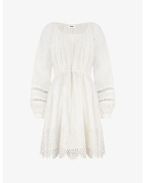 Ro&zo Tie-Waist Broderie-Pattern Cotton Mini Dress - White