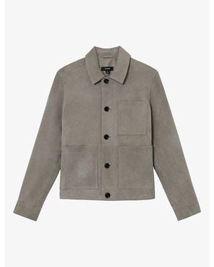 Reiss Wilstead Patch-Pocket Suede Jacket - Gray