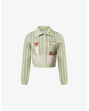 House Of Sunny The Sleepy Cat Striped Cotton-Blend Cardigan - Green