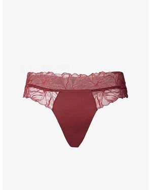 Calvin Klein Perfectly Fit Lace Stretch-Woven Thong - Red