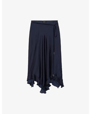 Zadig & Voltaire Jeto Asymmetric-Hem Satin Midi Skirt - Blue
