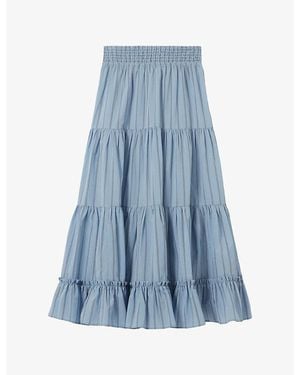 Claudie Pierlot Striped Tiered Modal-Blend Maxi Skirt - Blue