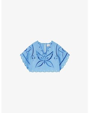Claudie Pierlot Butterfly-Embroidered Relaxed-Fit Cotton Top - Blue
