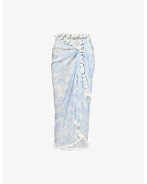 Heidi Klein Playa Paraiso Tassel-Trim Cotton-Blend Sarong - Blue