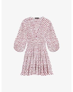 Maje Floral-Print Pleated Woven Mini Dress - Red