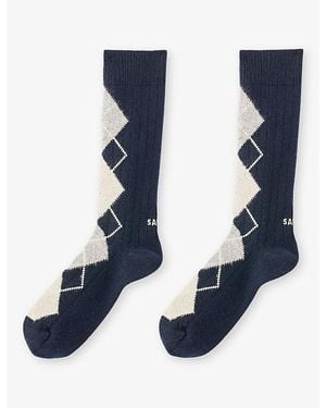 Sandro Argyle Rhinestone-Embellished Stretch-Knit Socks - Blue
