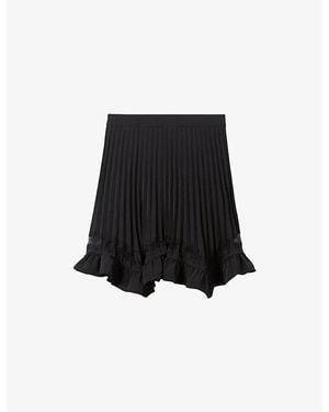 Claudie Pierlot Pleated Lace-Trim Woven Mini Skirt - Black