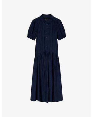 Whistles Textured Dropped-Waist Knitted Midi Dress - Blue