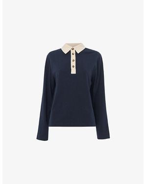 Whistles Long-Sleeved Contrast-Trim Cotton Polo Shirt - Blue