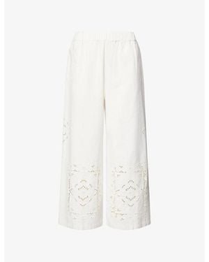 Weekend by Maxmara Embroidered Wide-Leg Cotton Pants - White