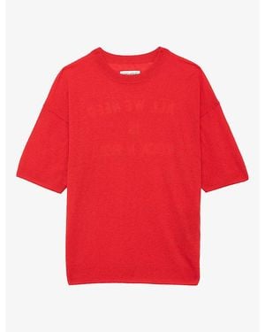 Zadig & Voltaire Idaz Rhinestone-Embellished Short-Sleeve Cashmere Jumper - Red
