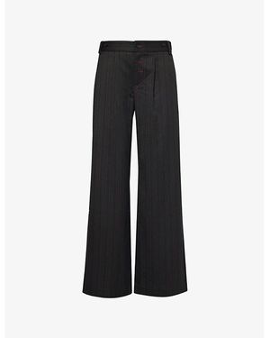 Peachy Den Lennox Striped Wide-Leg Mid-Rise Woven Trousers - Black