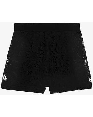 Ted Baker Ableyyy Floral-crochet High-rise Knitted Shorts - Black