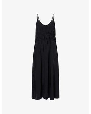 Theory Gathered V-Neck Woven Maxi Dress - Black