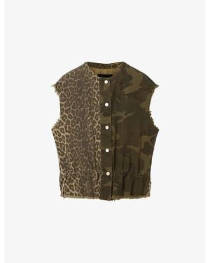 AllSaints Sofi Camo And Leopard-Print Cotton Waistcoat - Green