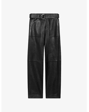 The Kooples Belted Straight-Leg Leather Pants - Black