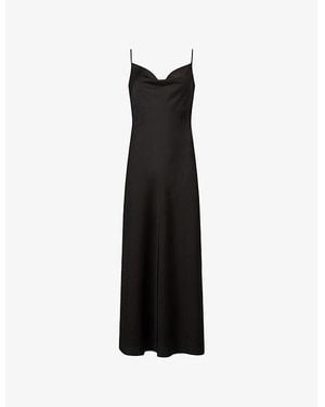 AllSaints Hadley Square-Neck Stretch-Satin Midi Dress - Black