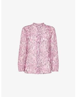 Whistles Leopard-Print Long-Sleeve Pleated Woven Shirt - Pink