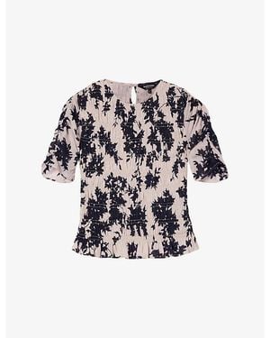 Whistles Ivory Floral-Print Cotton Top - Black
