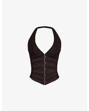 House Of Cb Lia Halterneck Satin Corset Top - Black