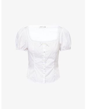 Sandy Liang Walnut Puff-Sleeve Cotton Top - White