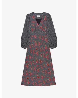 Ro&zo Floral And Spot Print Long-Sleeve Woven Dress - Purple