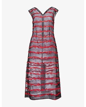 Simone Rocha Ripple Embroidered Mesh Midi Dress - Purple