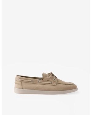 Prada Lace-Up Suede Boat Shoes - Natural