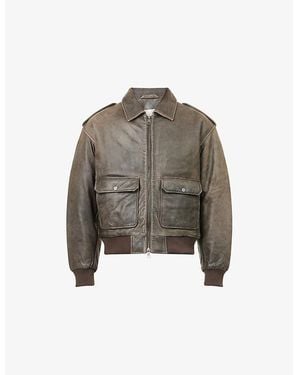 The Couture Club Distressed Regular-Fit Leather Jacket - Gray