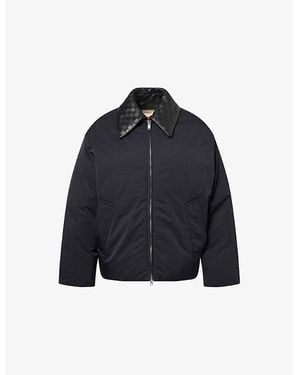 Bottega Veneta Intrecciato-Collar Woven Puffer Jacket - Blue
