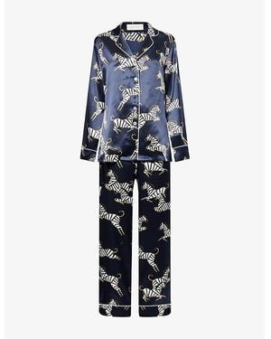 Olivia Von Halle Lila Zizi Silk-Satin Pyjama Set - Blue