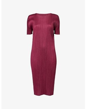 Pleats Please Issey Miyake Monthly Colors: March Round-Neck Knitted Midi Dress - Red