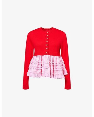 Sandy Liang Pawpaw Ruffle-Gingham Cotton-Wool Cardigan - Red