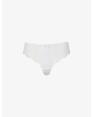 Panache Ana High-Rise Floral-Embroidered Stretch-Lace Thong - White