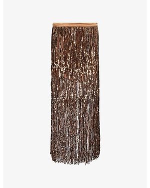 Twp Laurel Fringed Sequin-Embellished Silk Midi Skirt - Brown