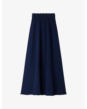 Sandro Elasticated-Waist Pointelle Knitted Maxi Skirt - Blue