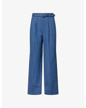 PAIGE Acacia Belted Cotton And Linen Trousers - Blue