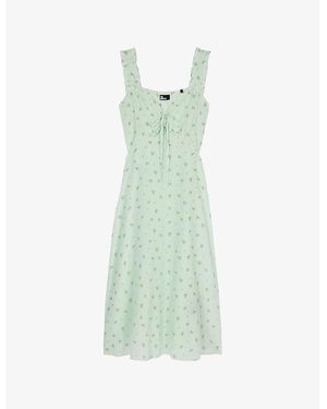 The Kooples Floral-Print Tie-Front Silk Midi Dress - Green