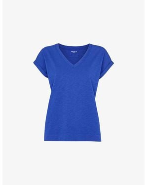 Whistles Willa V-Neck Cotton-Jersey T-Shirt - Blue