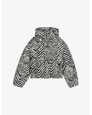 BOSS Herringbone-Print Padded Shell-Down Jacket - Gray