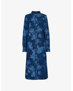 Whistles Chalk-Print Relaxed-Fit Denim Shirt Dress - Blue
