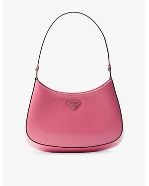 Prada Cleo Brand-Plaque Brushed Leather Shoulder Bag - Pink