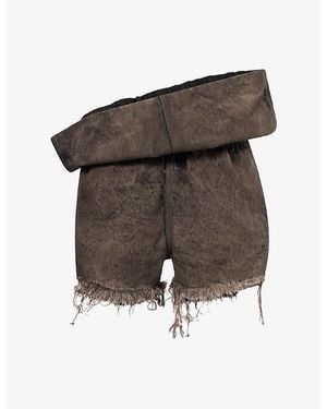 Rick Owens Crater Frayed Denim Shorts - Brown