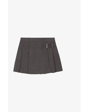The Kooples Prince Of Wales-Check Pleated Wool Mini Skirt - Gray