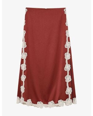 Reiss Doa Floral-Lace Satin Midi Skirt - Red