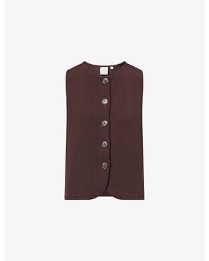 Varley Josie Button-Through Stretch-Woven Top - Brown